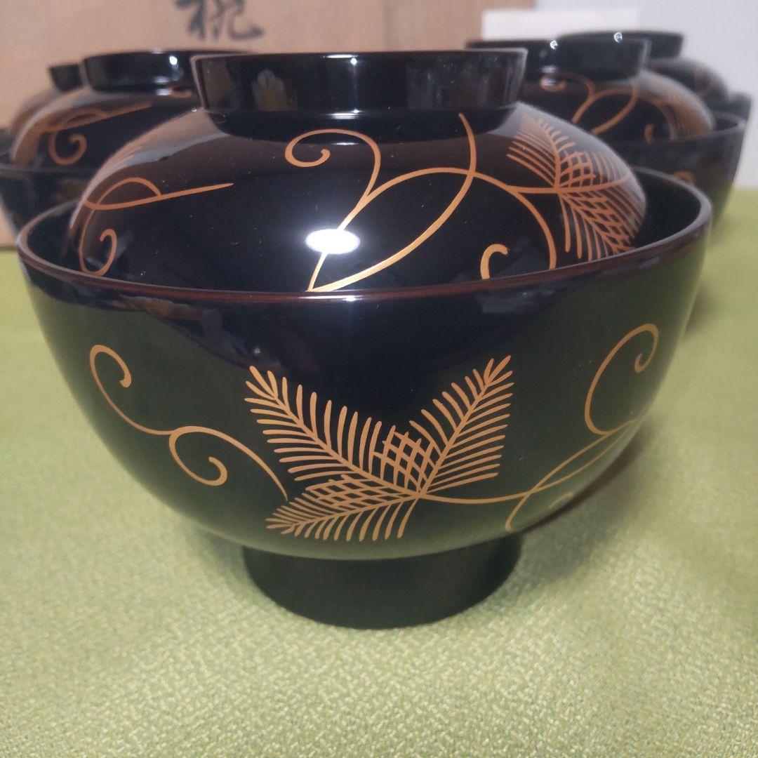 希少 輪島塗 大向高洲堂 松沈金 煮物椀 5客 雑煮椀 合鹿椀 天然木 漆 高級