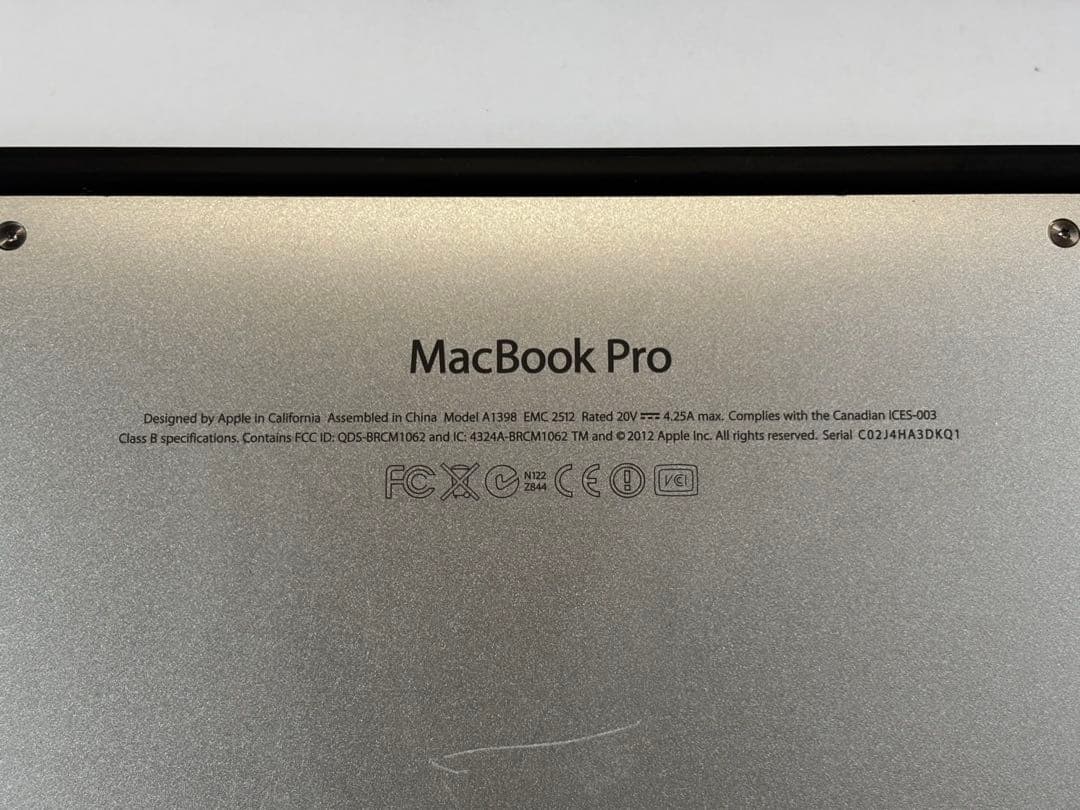 【ジャンク品】 MacBook Pro 15.4インチ 2012 A1398