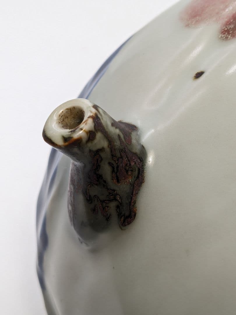 李朝 特大桃型水滴 辰砂青華彩 高麗白磁 染付 李氏朝鮮 書道具 水差 水注