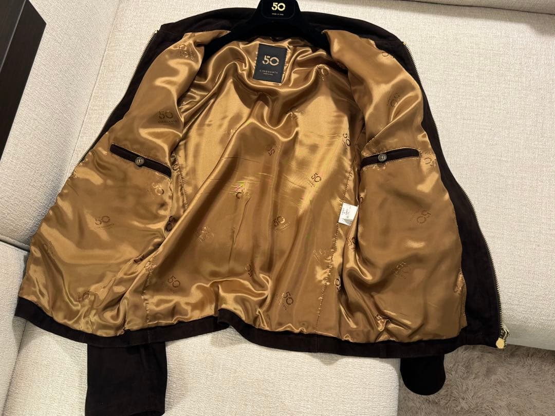 チンクワンタ ゴートスエード　襟付きシングルライダース　ダークブラウン　H503