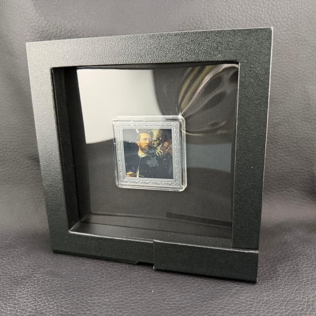 銀貨 四角型 ヴァイオリンを弾く死神のいる自画像 ブラックプルーフ 1オンス