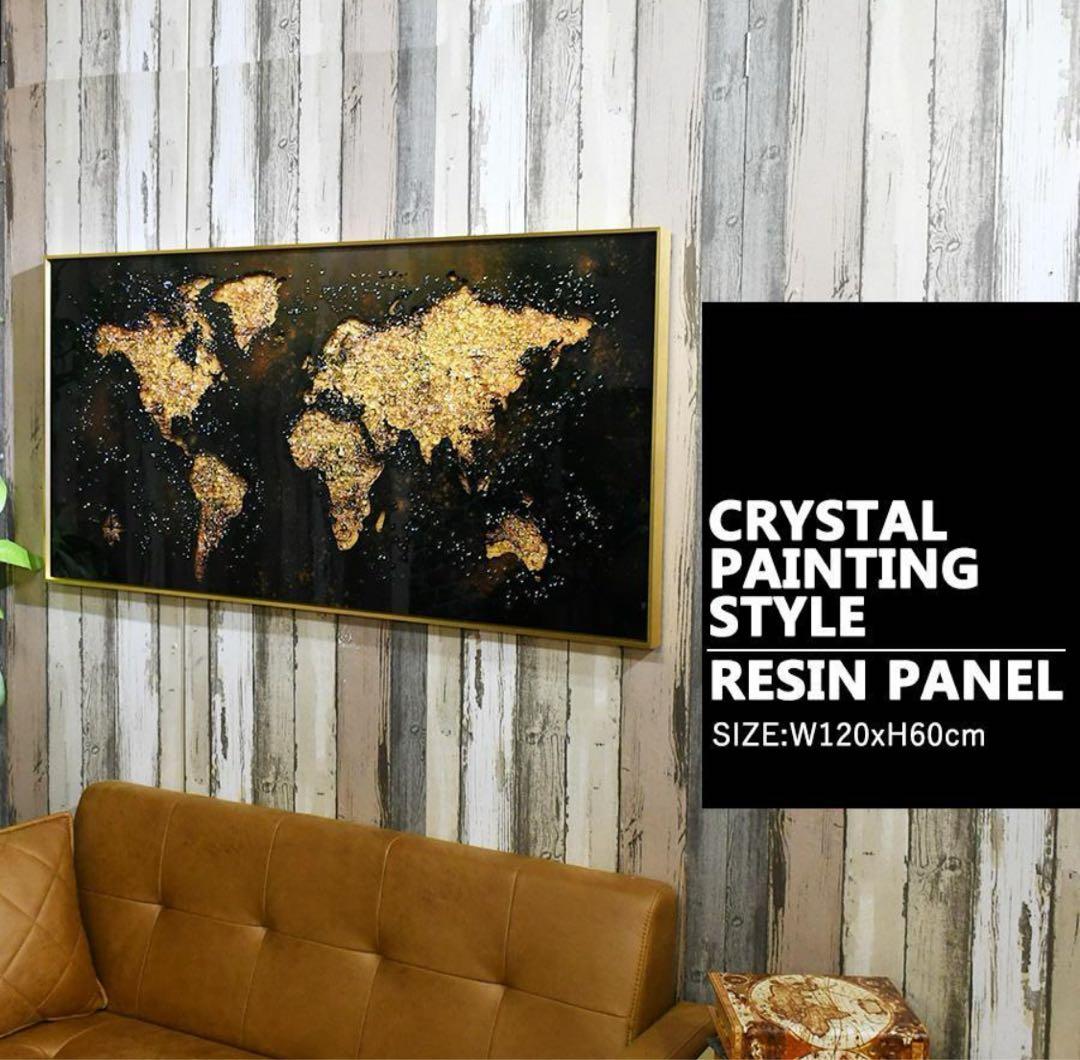 水晶絵　世界地図　アートパネル　クリスタル　立体　絵画　アート　パネル　壁画
