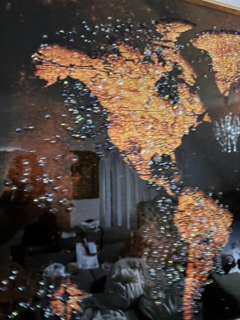 水晶絵　世界地図　アートパネル　クリスタル　立体　絵画　アート　パネル　壁画