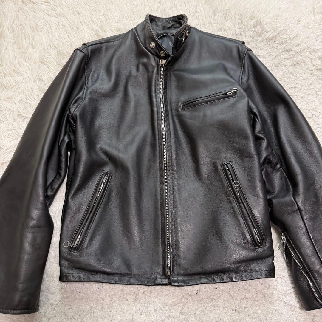 美品Lサイズ相当　ショット　641 シングルライダースジャケット　バイカー　黒