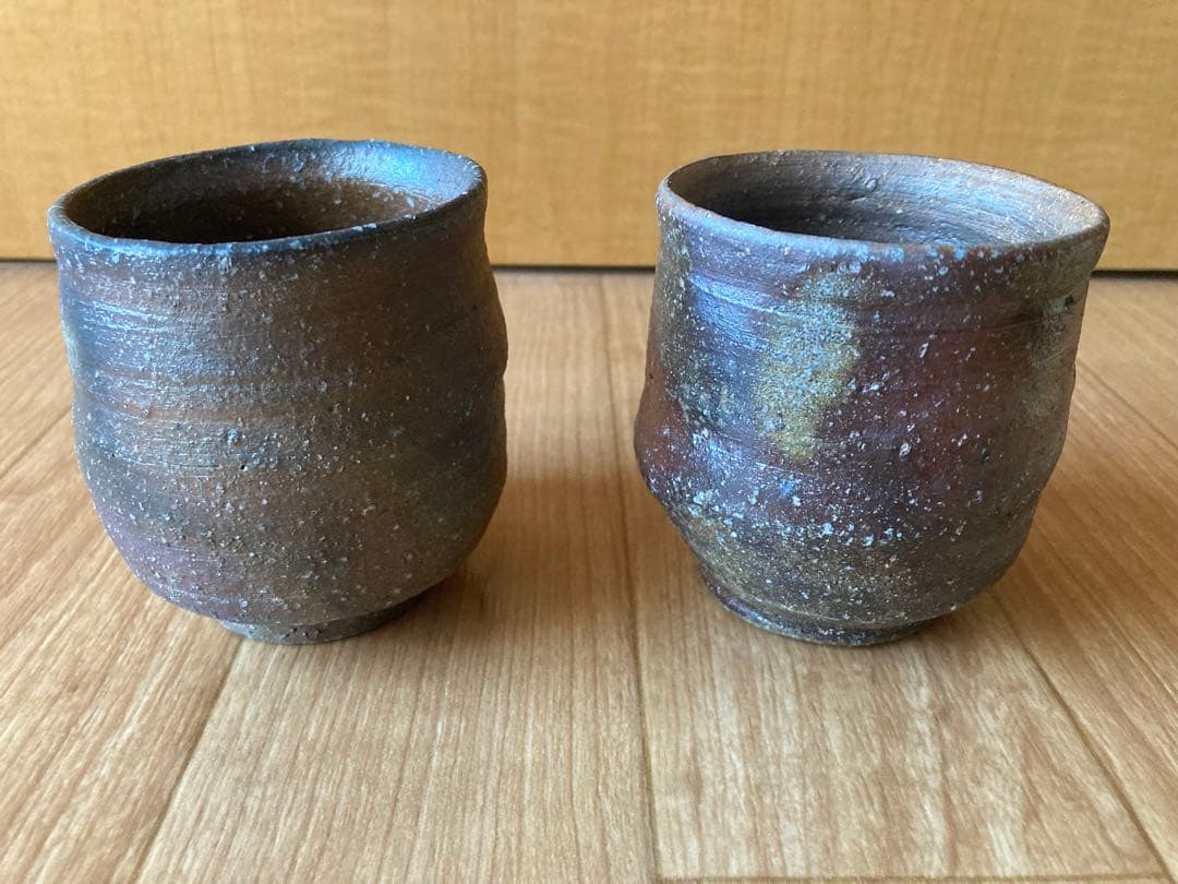 【お値下げしました】陶芸家　備前　荻野雅也　湯呑み 2個セット 木箱付き
