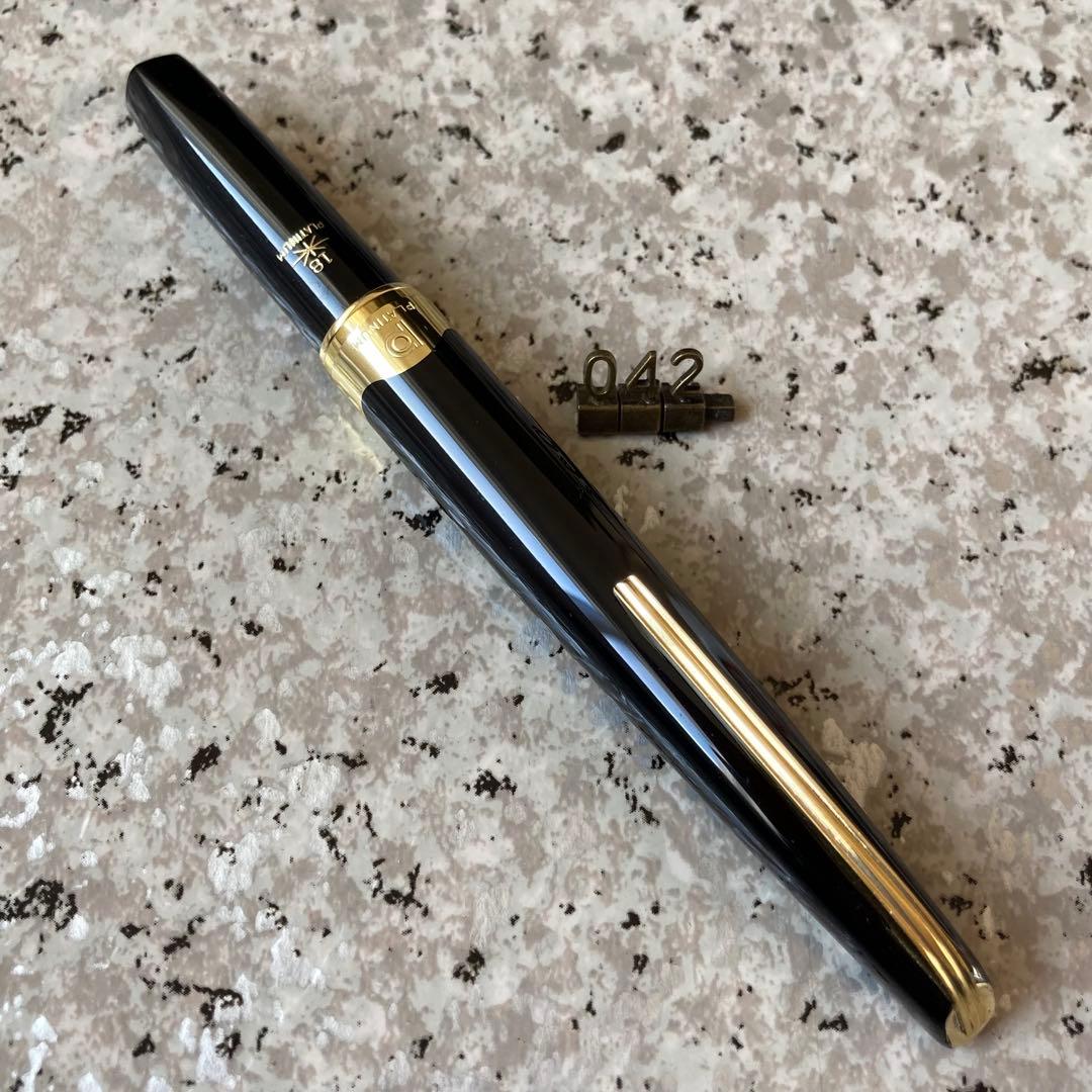 #042 オーバーホール済み 万年筆 PLATINUM プラチナ 象嵌 18k