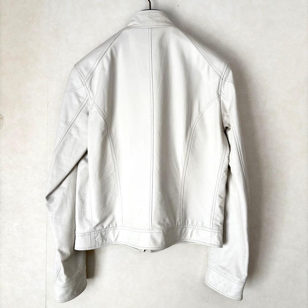【美品】Zegna スタンドカラーシングルレザージャケット ホワイト白 革ジャン