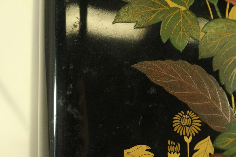 平安象彦造 草花蒔絵 光琳形 文庫 共箱 未使用(A632)