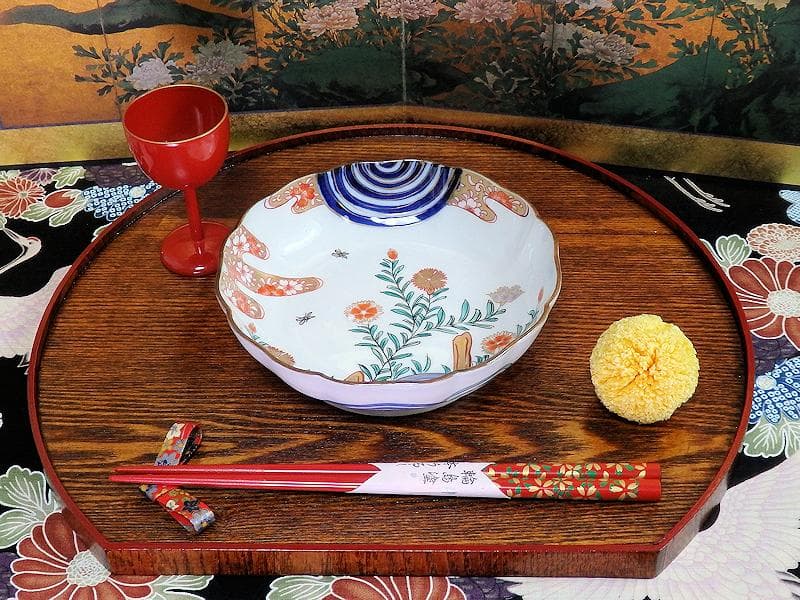 古伊万里　金襴手　撫子に桜花の図　膾皿　５客　D129AS-DAp