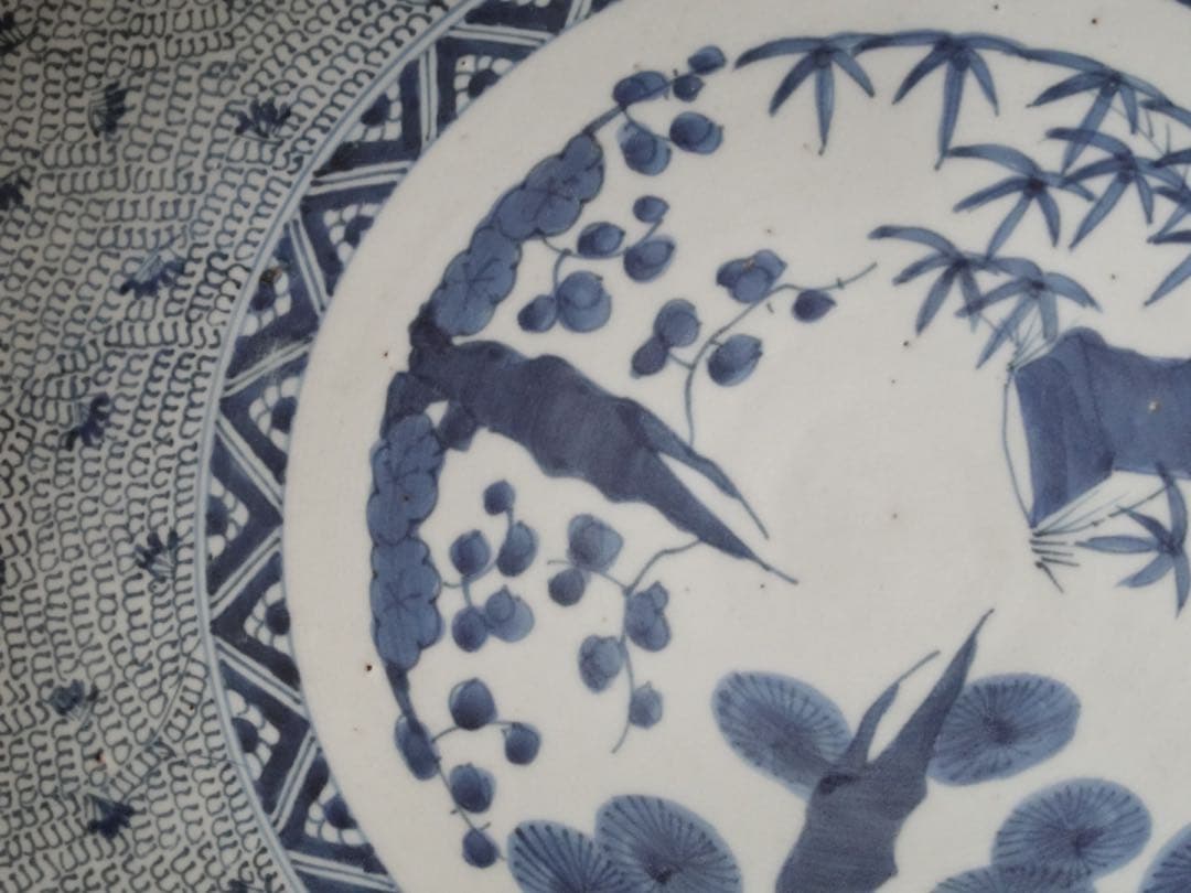 江戸時代　後期　古伊万里　微塵唐草　松竹梅文　大皿　飾皿　額皿　陶額　尺三寸