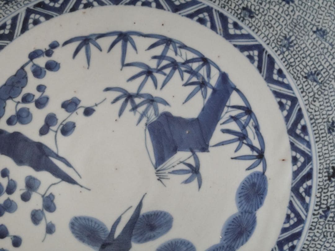 江戸時代　後期　古伊万里　微塵唐草　松竹梅文　大皿　飾皿　額皿　陶額　尺三寸
