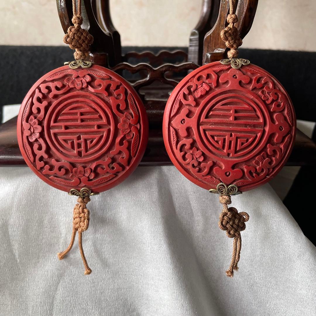 堆朱　漆　風鎮　朱　中国　アンティーク　掛軸　飾り　古玩　古美術　China 赤
