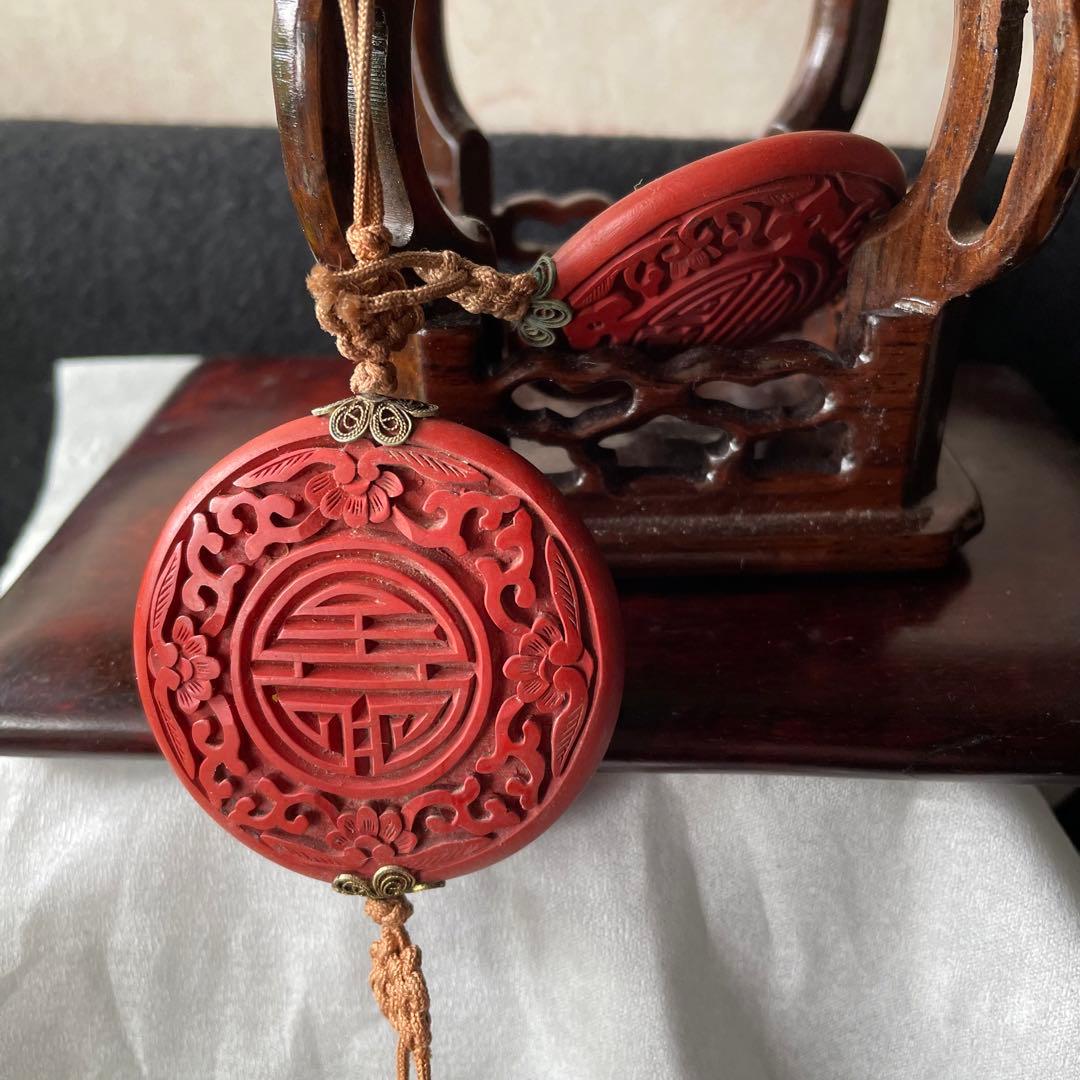 堆朱　漆　風鎮　朱　中国　アンティーク　掛軸　飾り　古玩　古美術　China 赤