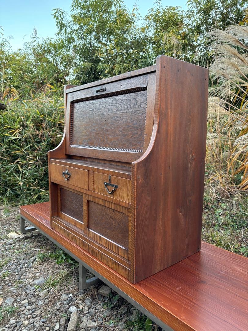 アンティーク 木製 帳場机ライティングビューロー デスク チェスト レトロ