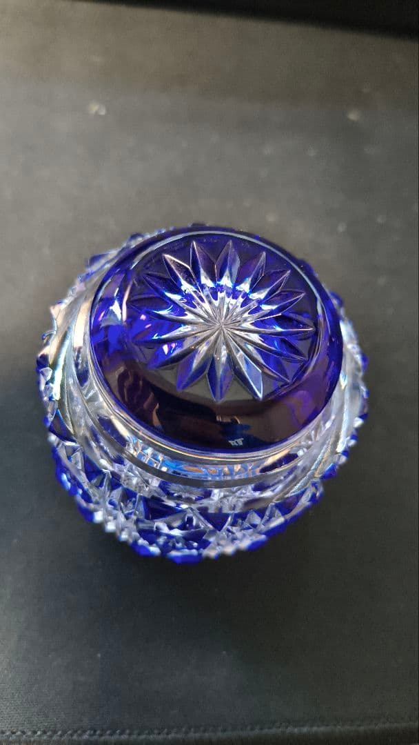 薩摩切子 猪口 八角 籠目文 青　酒器　ぐい呑み　切子