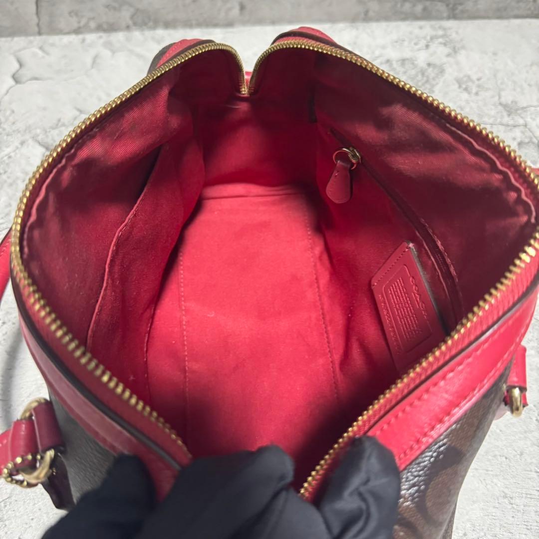 極美品✨️コーチ 2way ボストンバッグ PVC レザー シグネチャー 茶 赤