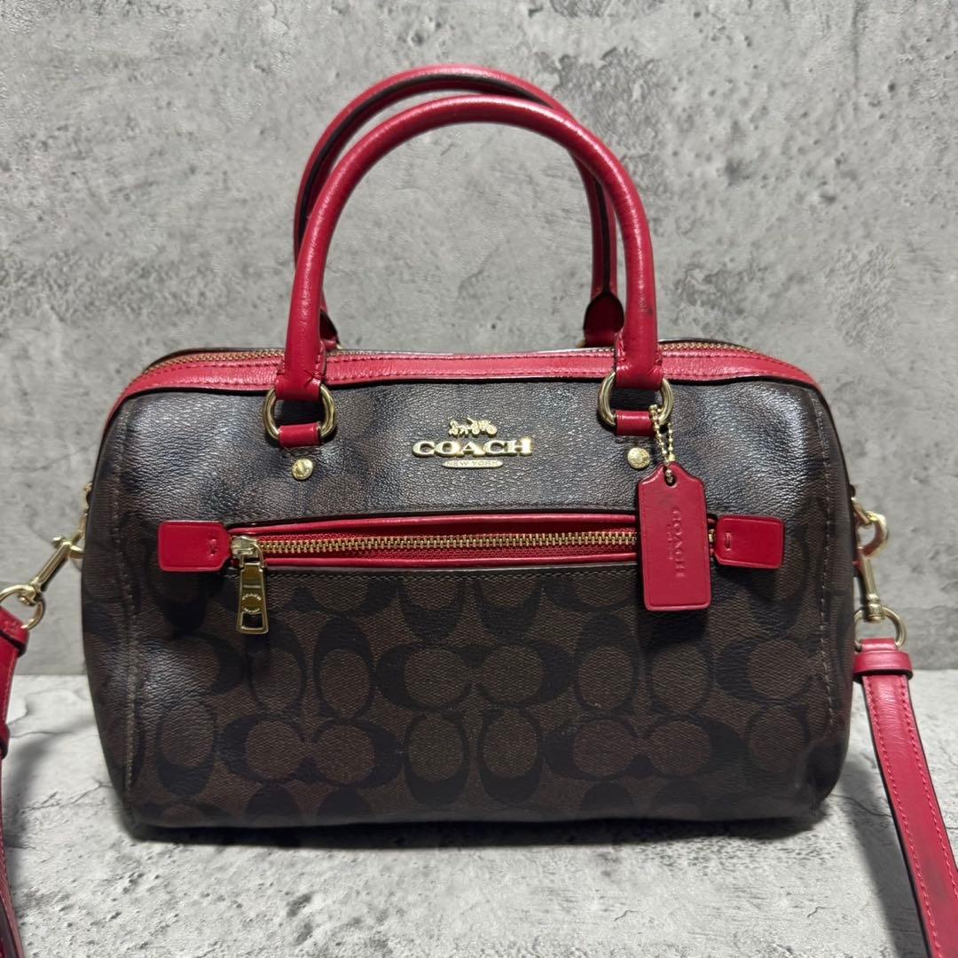 極美品✨️コーチ 2way ボストンバッグ PVC レザー シグネチャー 茶 赤