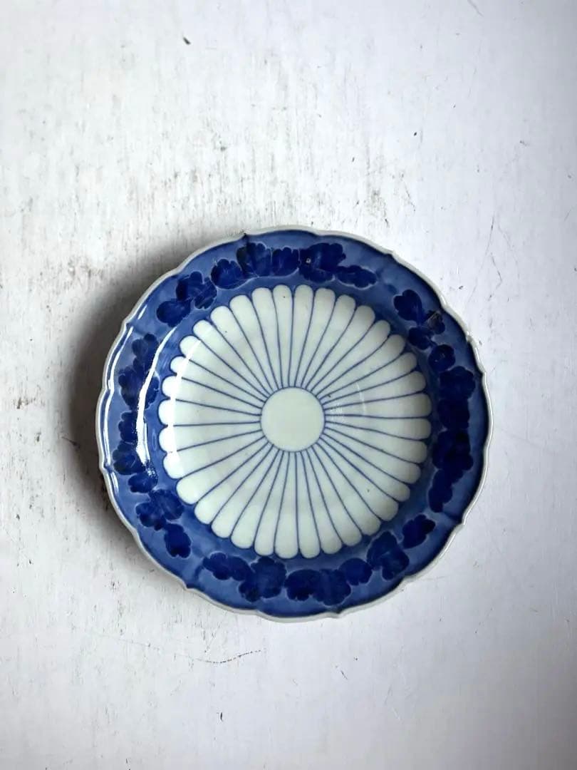【ゆゆな様リクエスト】362 骨董 アンティーク 染付け 菊花皿 4点おまとめ