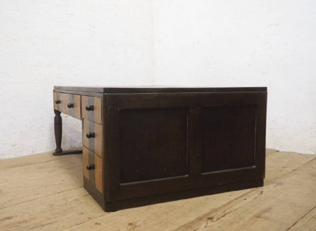 1046　ヴィンテージ　ロータイプの片袖机　テーブル　収納棚　引き出し　他レトロ