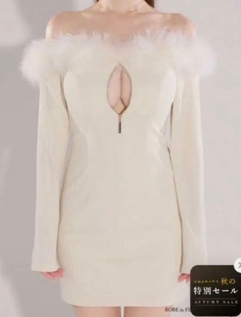 Robe de Fleurs Glossy オフショル長袖ミニドレス