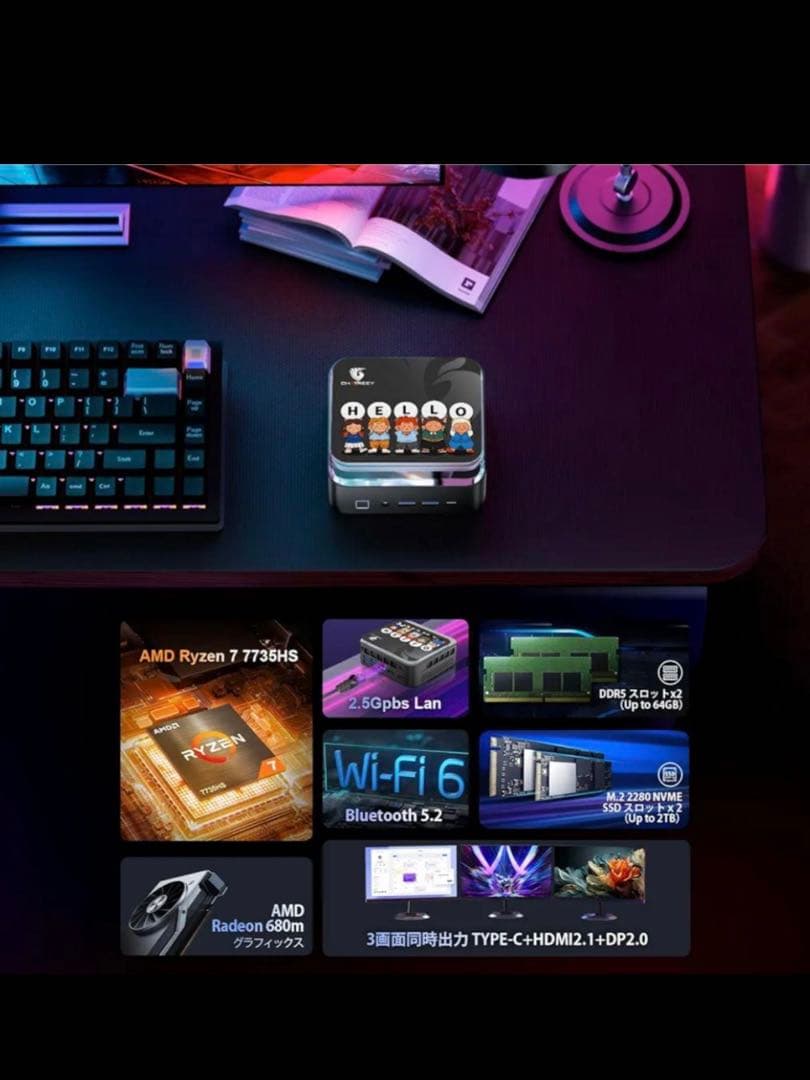 ミニPC ミニパソコン　ライゼン　Ryzen 7735HS 小型　高速　パソコン