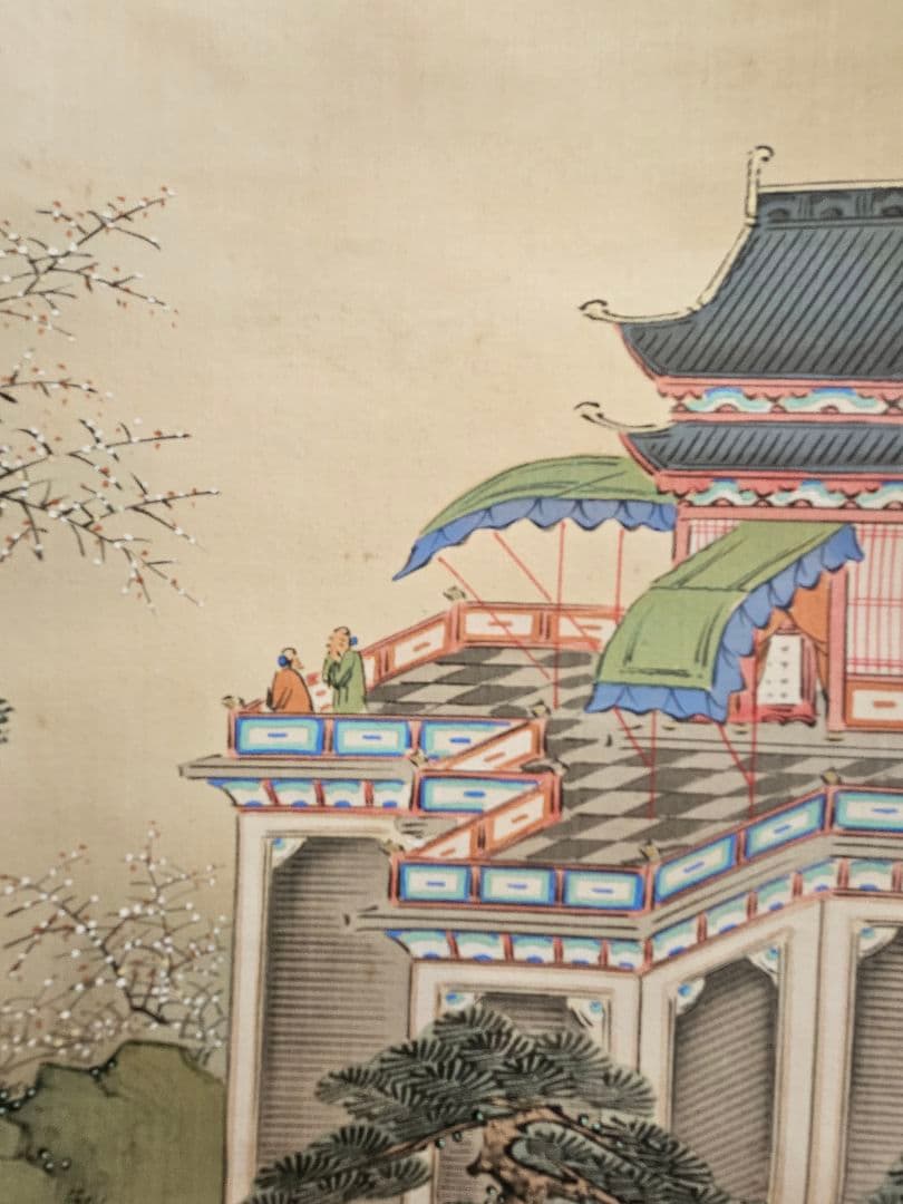 春木南汀 「蓬莱潭図」 双幅 絹本 肉筆 共箱 春木派宗家 山水画 掛軸 牙軸