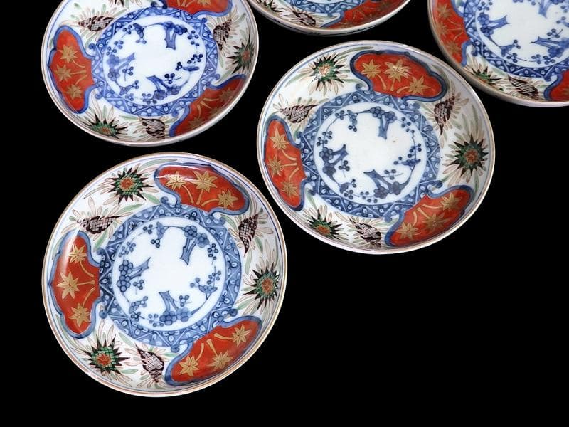 古伊万里　色絵　窓絵　貝の図　４寸皿　５枚　A137AS-CYs
