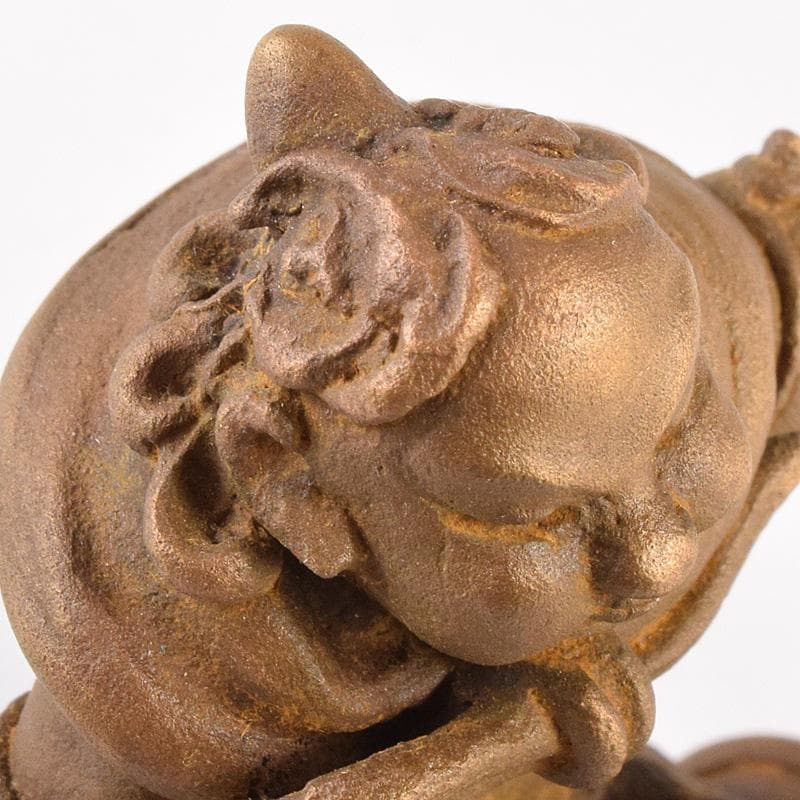 高岡銅器　二代　須賀松園造　蝋型鋳銅　「稚児雷神」　共布共箱　V　R7549