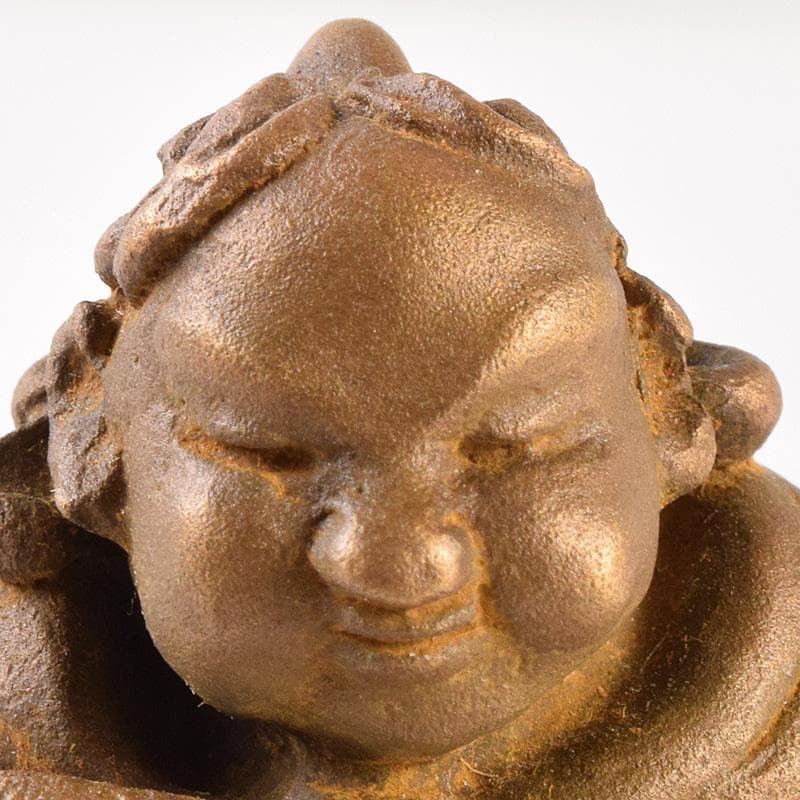 高岡銅器　二代　須賀松園造　蝋型鋳銅　「稚児雷神」　共布共箱　V　R7549