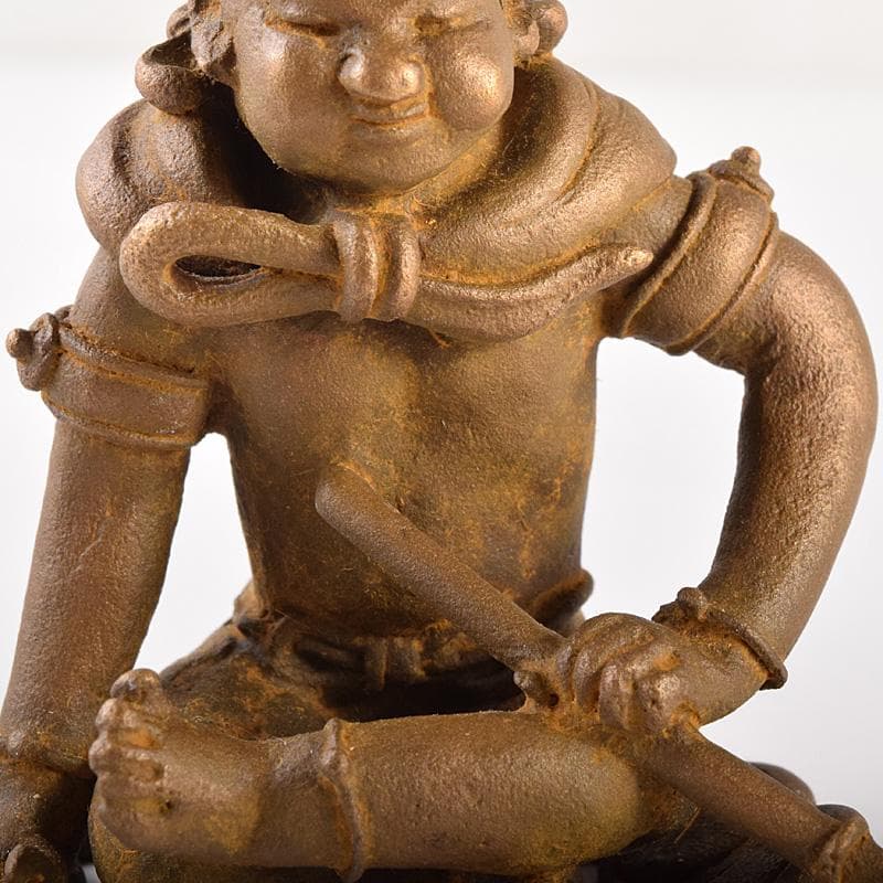 高岡銅器　二代　須賀松園造　蝋型鋳銅　「稚児雷神」　共布共箱　V　R7549