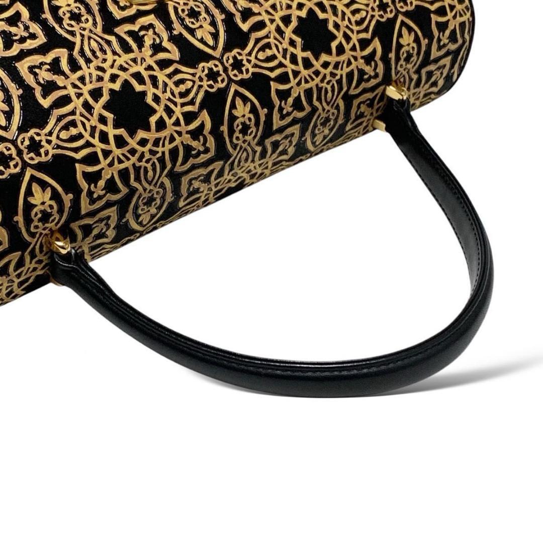 美品 印傳屋 インデンヤ ハンドバッグ 和装バッグ キナート 和風 刺繍 レザー