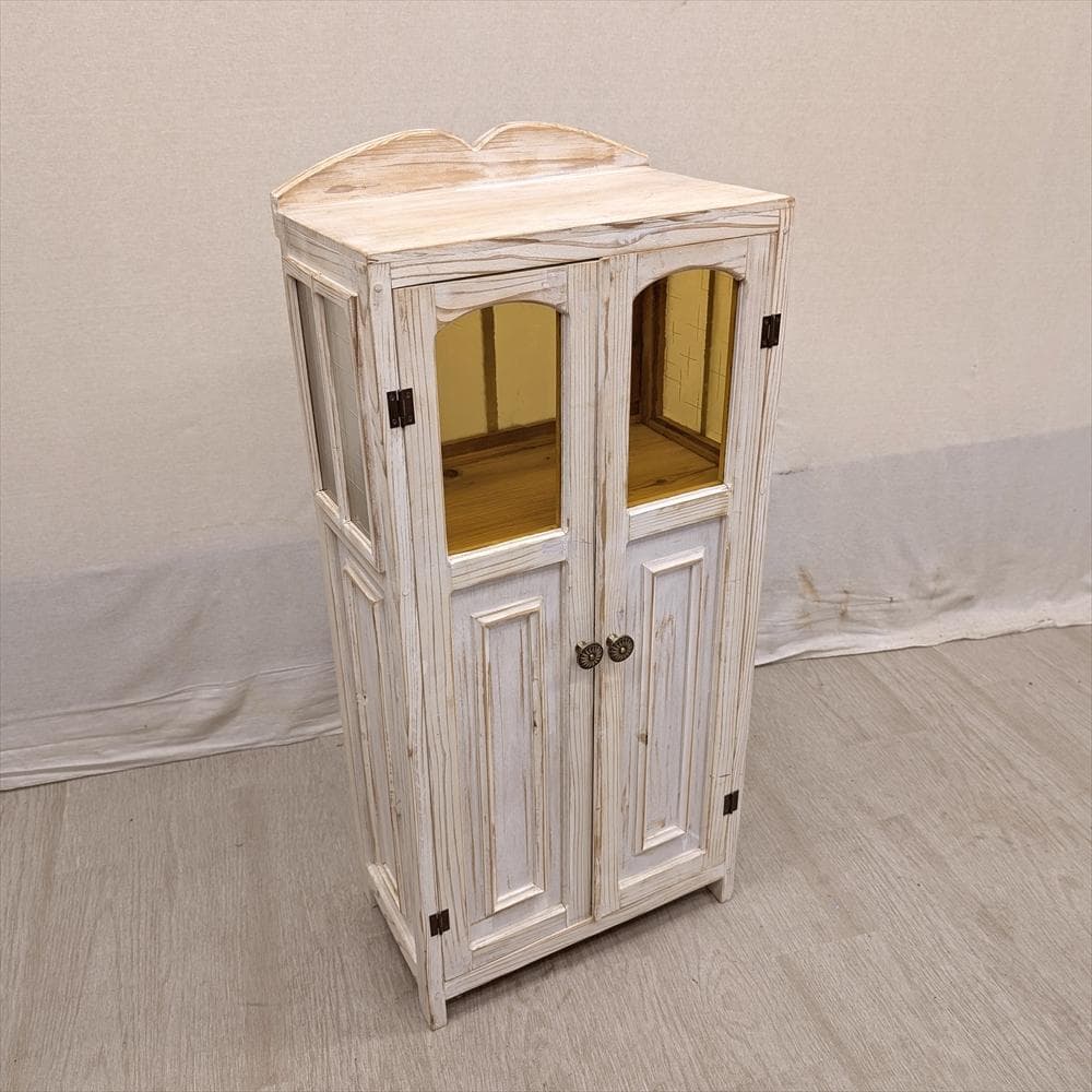 展示品　レトロガラス　シャビー　ハンドメイド　キャビネット　飾り棚　フレンチ　B