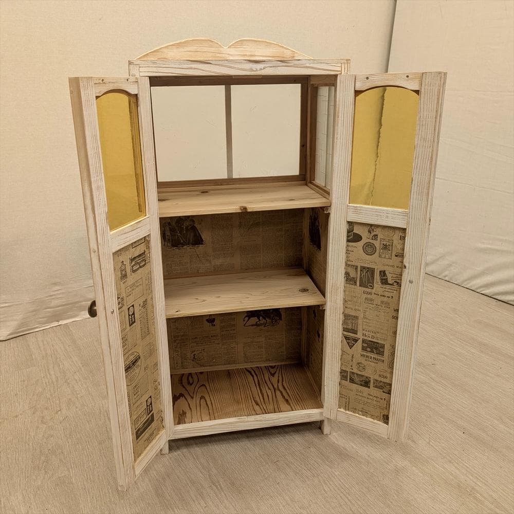 展示品　レトロガラス　シャビー　ハンドメイド　キャビネット　飾り棚　フレンチ　B