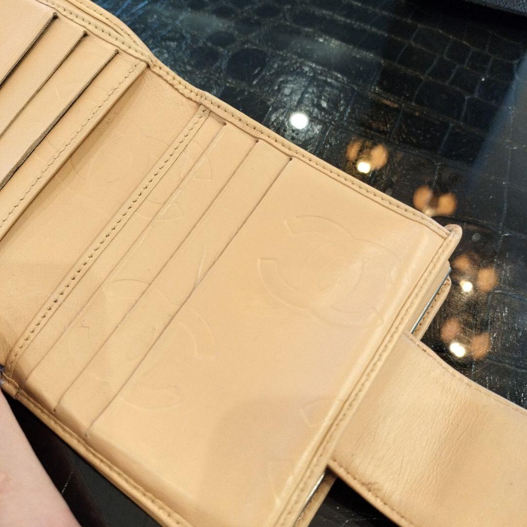 CHANEL カンボンライン がま口 コンパクトウォレット ベージュ