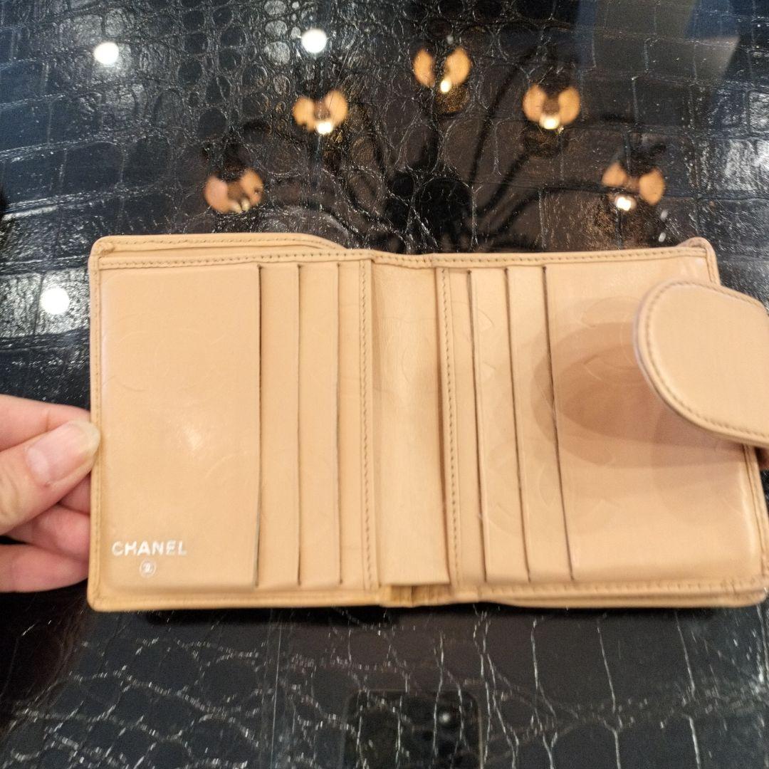 CHANEL カンボンライン がま口 コンパクトウォレット ベージュ