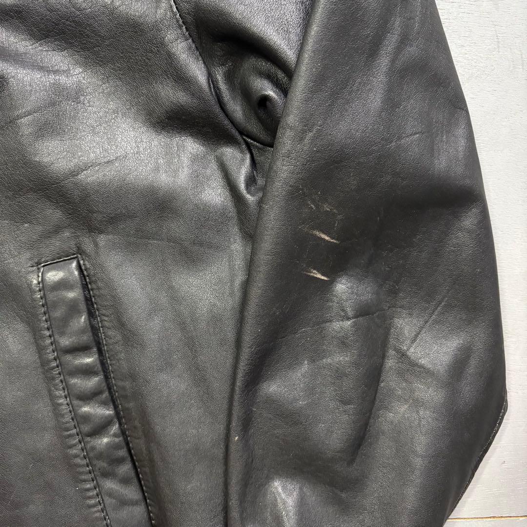 vintage レザージャケット　ブルゾン　本革オールレザー　チェック　短丈　M