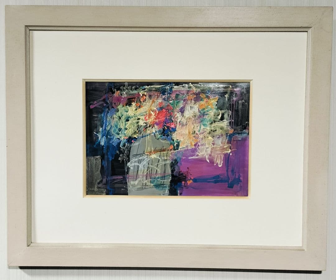 増島豊治　花(小)　額付　アクリルガッシュ　絵画　 原画　匿名配送