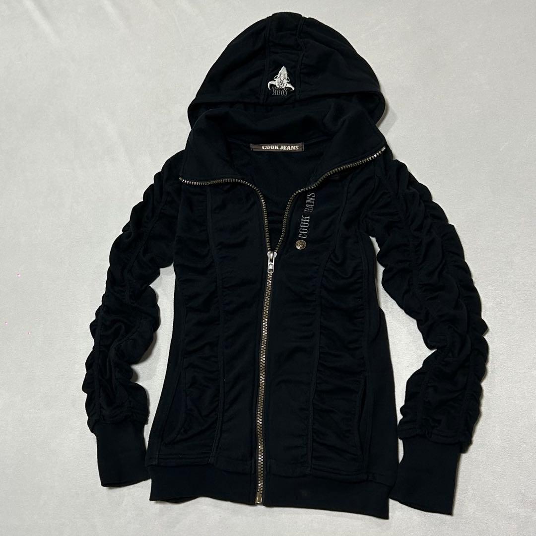 00s CookJeans 立体皺加工 シャーリング ジップパーカー お兄系