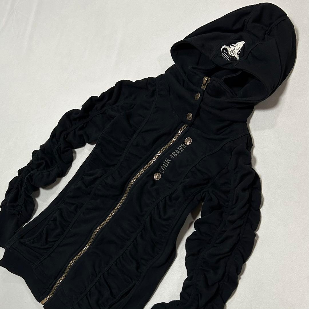 00s CookJeans 立体皺加工 シャーリング ジップパーカー お兄系