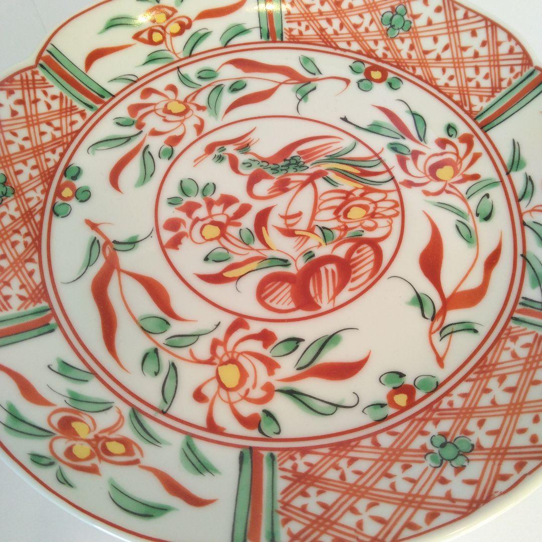 平安橘吉　赤絵和皿　5枚セット　鳳凰絵柄