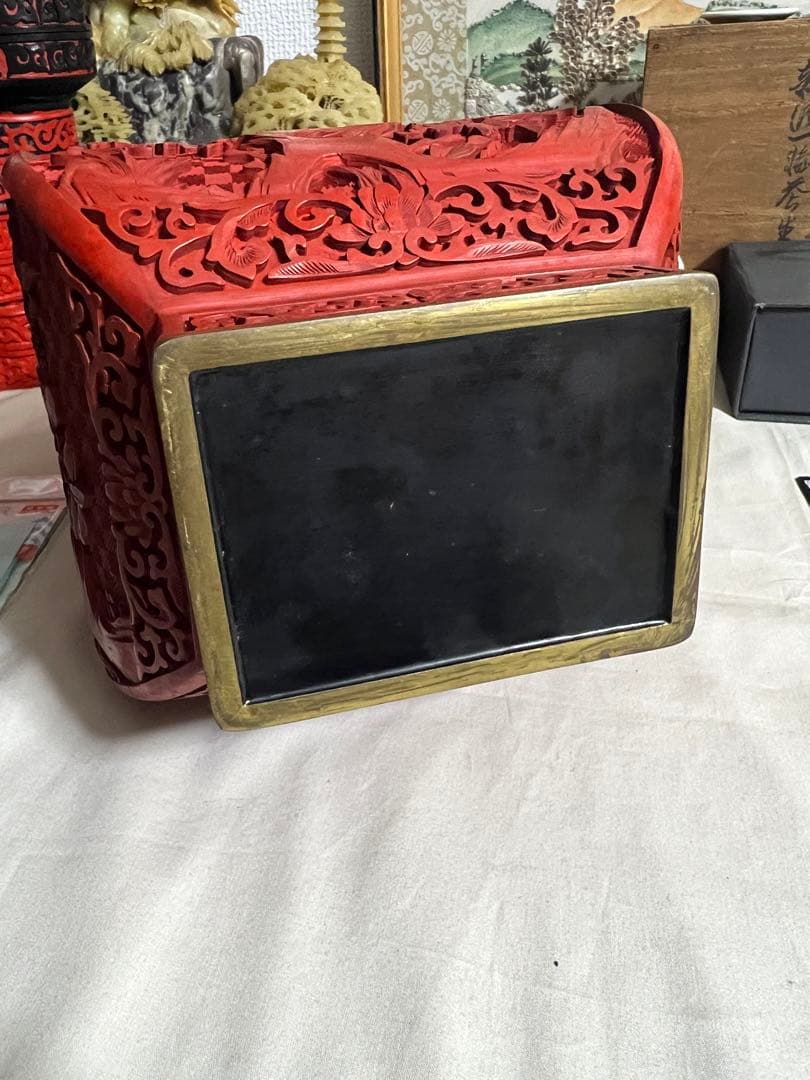 雕漆花瓶 堆朱 中国古美術