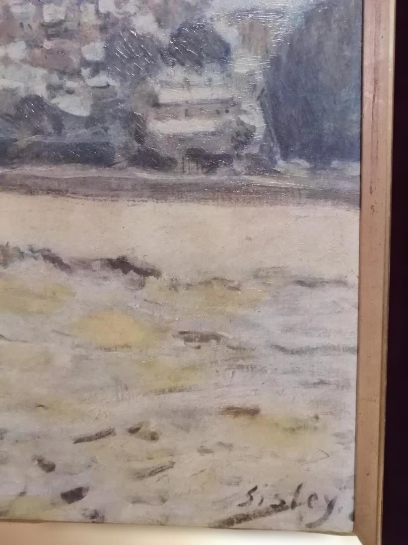 アルフレッド・シスレー「マルリー・ル・ロワの雪」油彩画プリント　額縁付き
