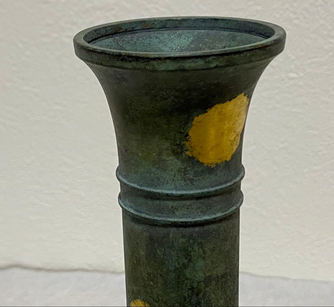 秦蔵六造り　塗金銅花生と塗金銅瑞鳥置物のセット