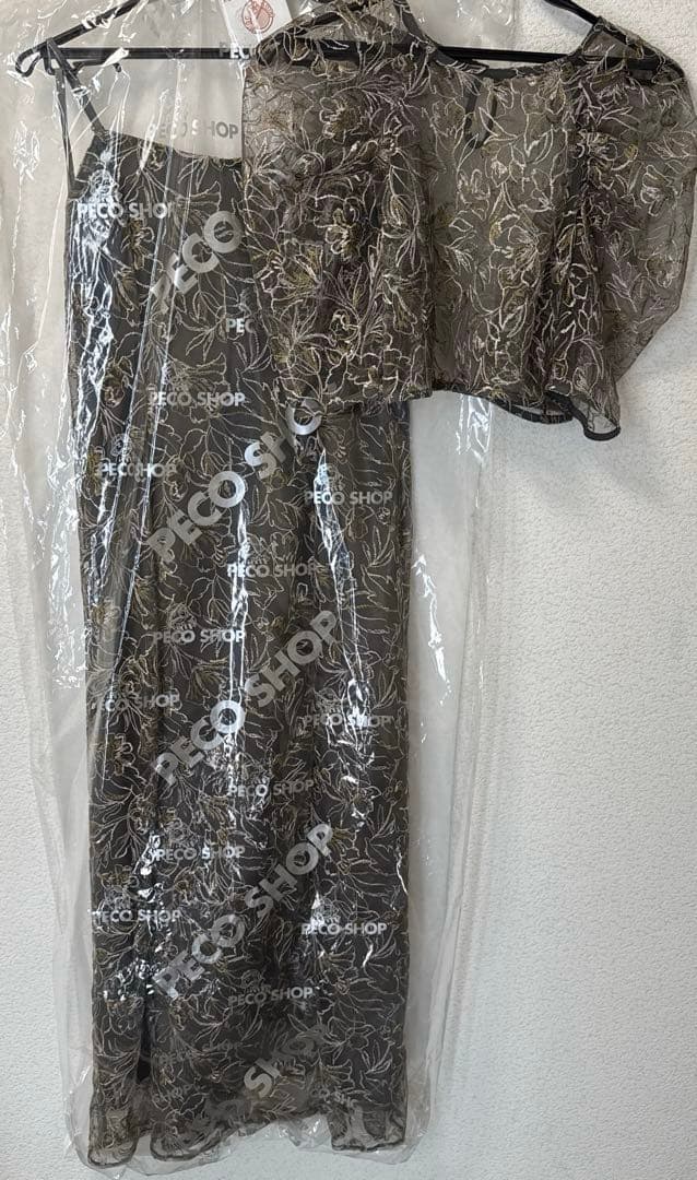 etoll刺繍レースレイヤードドレス チャコール