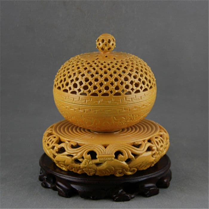 清乾隆黄釉回転式透かし香炉 景徳鎮 陶磁器 装飾品 現代工芸品 美術品 置物