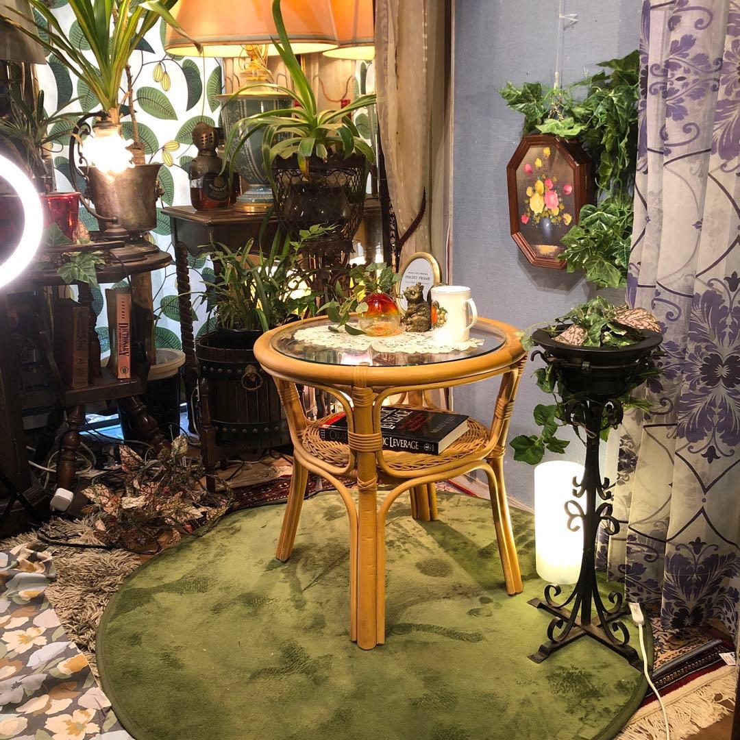 ナチュラル　籐ラタンフレーム サイドテーブル 丸テーブル