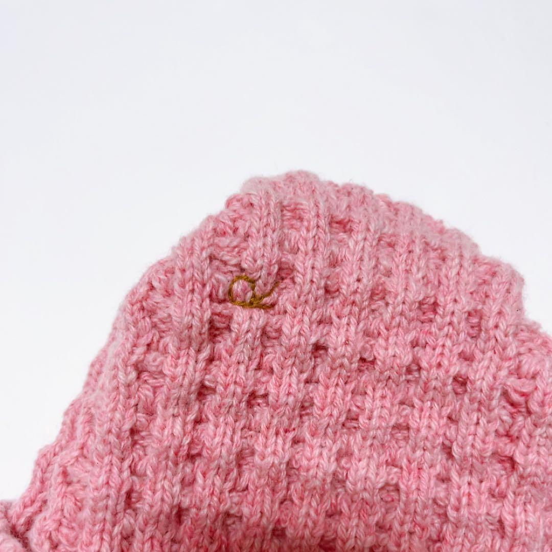 美品45R カシミヤビッグワッフルのニット帽 ピンク フリーサイズ ユニセックス