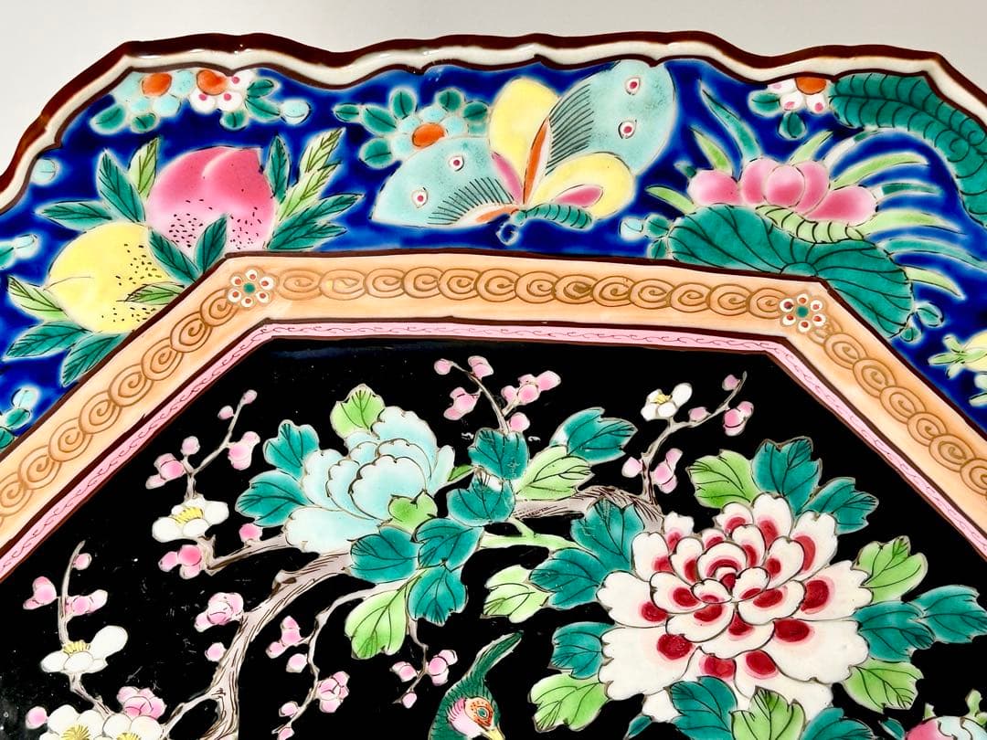 明治の名工 初代晩香 庄村健吉 色絵八角大皿 有田焼 伊万里