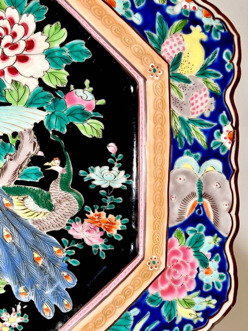 明治の名工 初代晩香 庄村健吉 色絵八角大皿 有田焼 伊万里