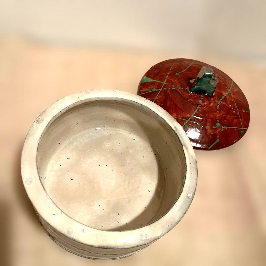 笠間焼　陶芸作家　馬場浩二作　粉引　 蓋物　未使用